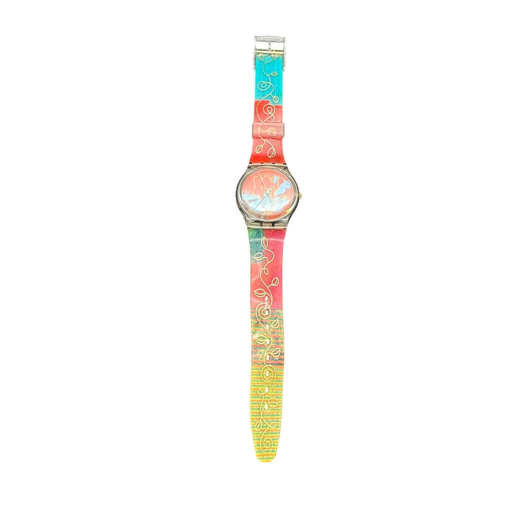 Vintage Swatch GG118 Madan 34mm Watch 1992 Swiss Multicolor Gold Vine Art KC